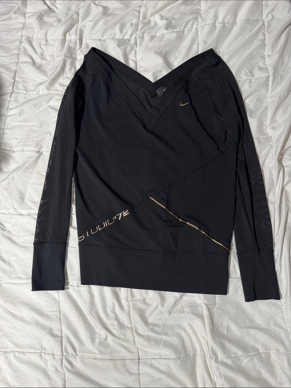 Nike Black Long-Sleeve V-Neck Pullover with Gold Trim